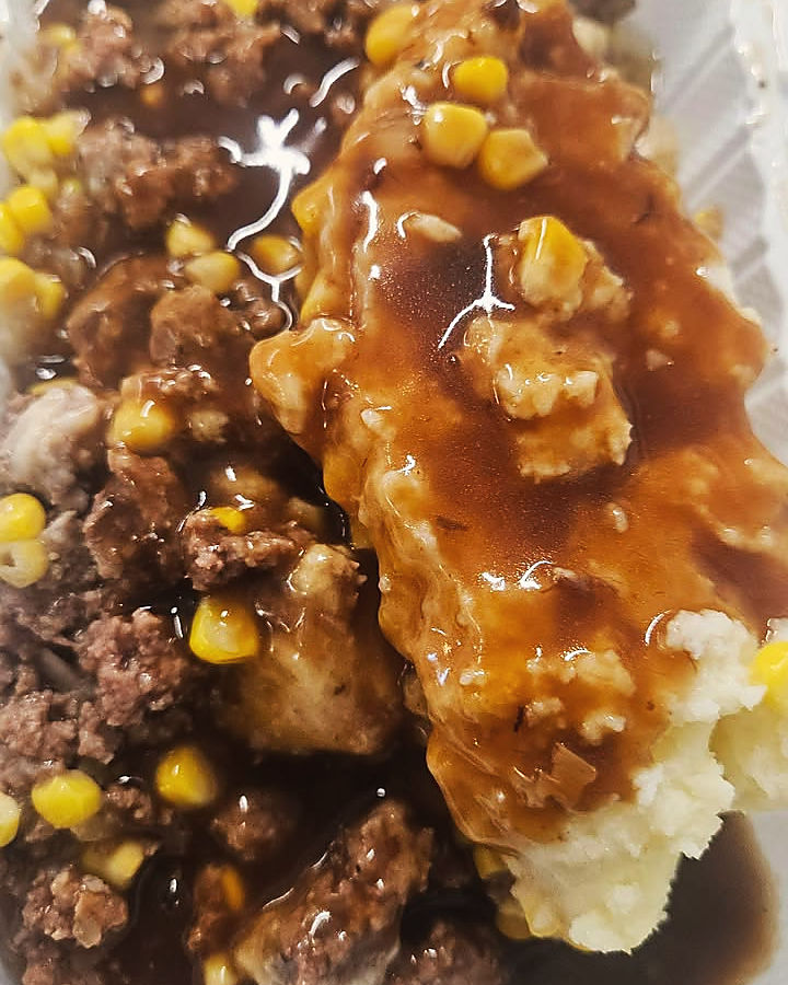 Shepherd’s pie under gravy